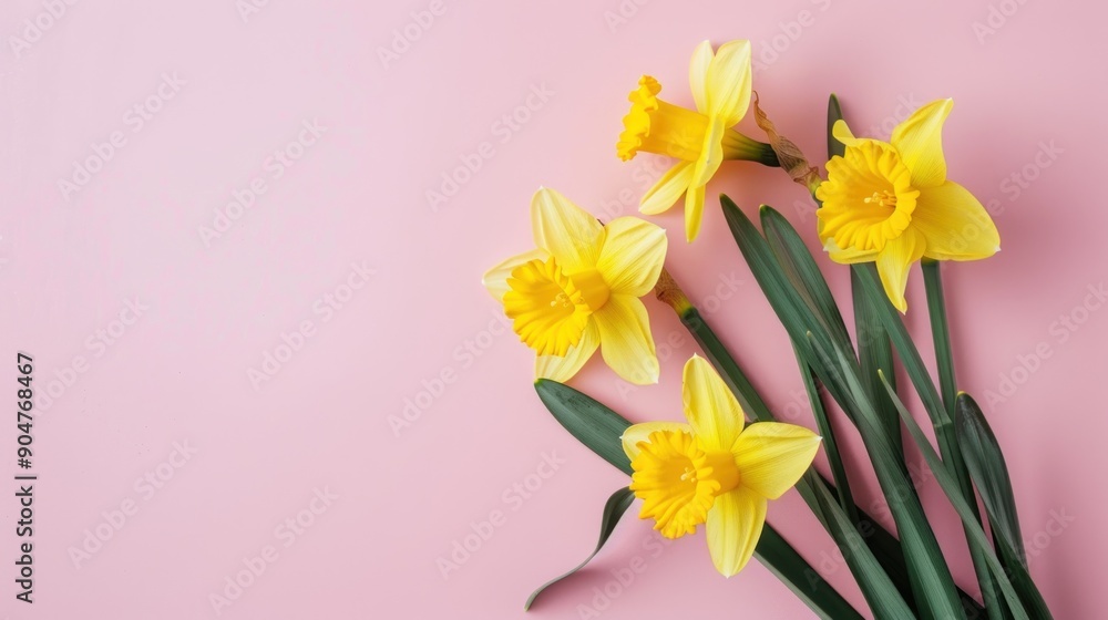 Obraz premium Yellow Daffodils on Pink Background