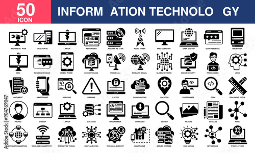 Information Technology icon collection set. Simple Glyph Vector