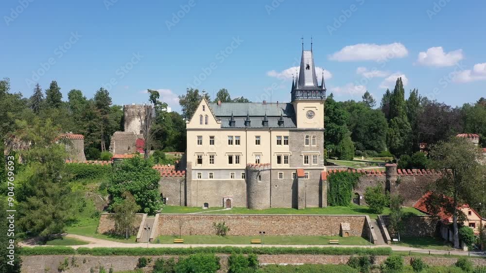 Aerial view of the ancient castle historical monument Zruc nad Sazavou in the Czech Republic on a sunny summer day Aerial view of the ancient castle historical monument Zruc nad Sazavou in the Czech Republic on a sunny summer day