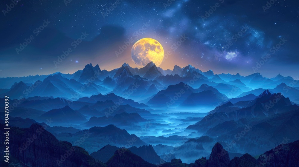 Full moon rising over mountain range Full moon rising over mountain range