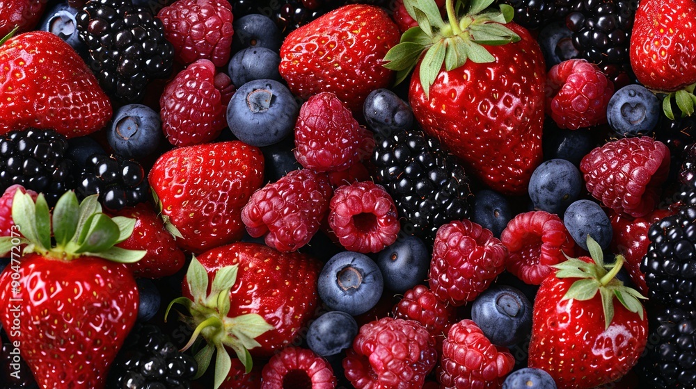 A Close-Up View of Fresh Red, Black, and Blue Berries A Close-Up View of Fresh Red, Black, and Blue Berries