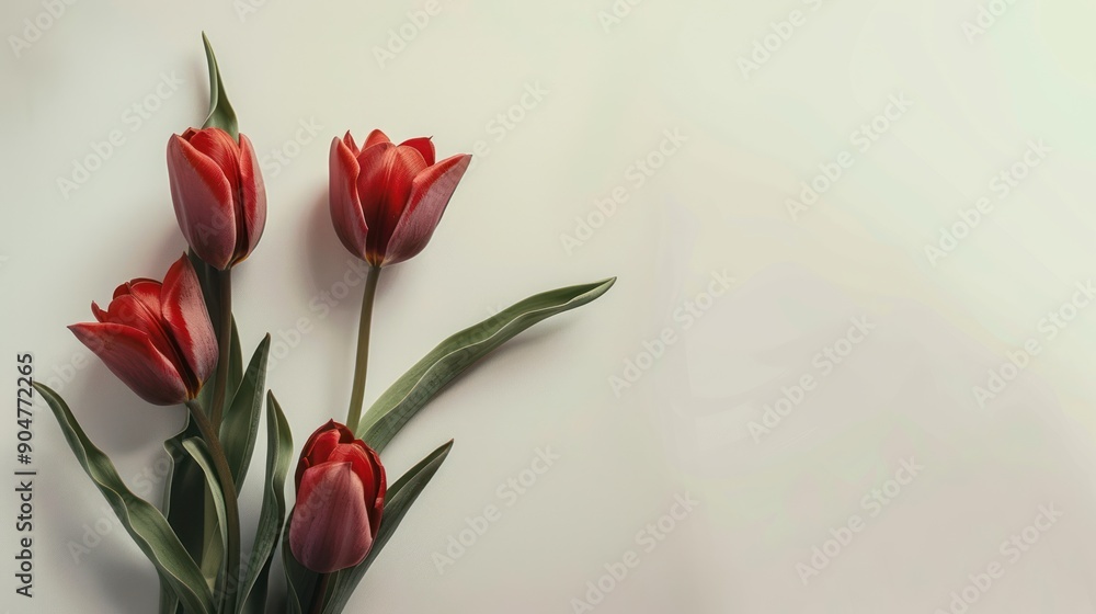 Fototapeta premium Red Tulips on White Background