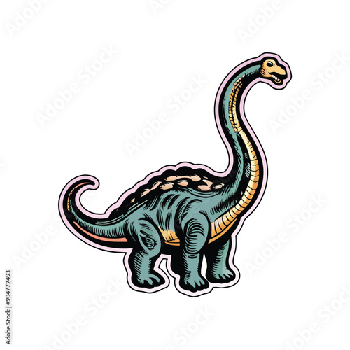 A cartoon Dreadnoughtus dinosaur with a kawaii aesthetic.