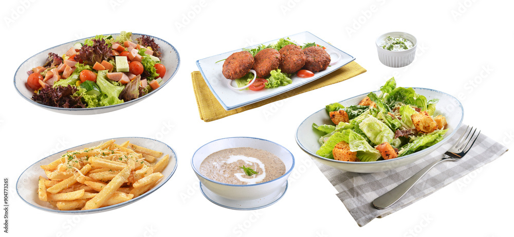 big breakfast egg sausage ham salmon toast cherry tomato vegan salad mushroom soup in white bg western banquet halal healthy food restaurant appetiser snack cafe menu set combo crop design big breakfast egg sausage ham salmon toast cherry tomato vegan salad mushroom soup in white bg western banquet halal healthy food restaurant appetiser snack cafe menu set combo crop design