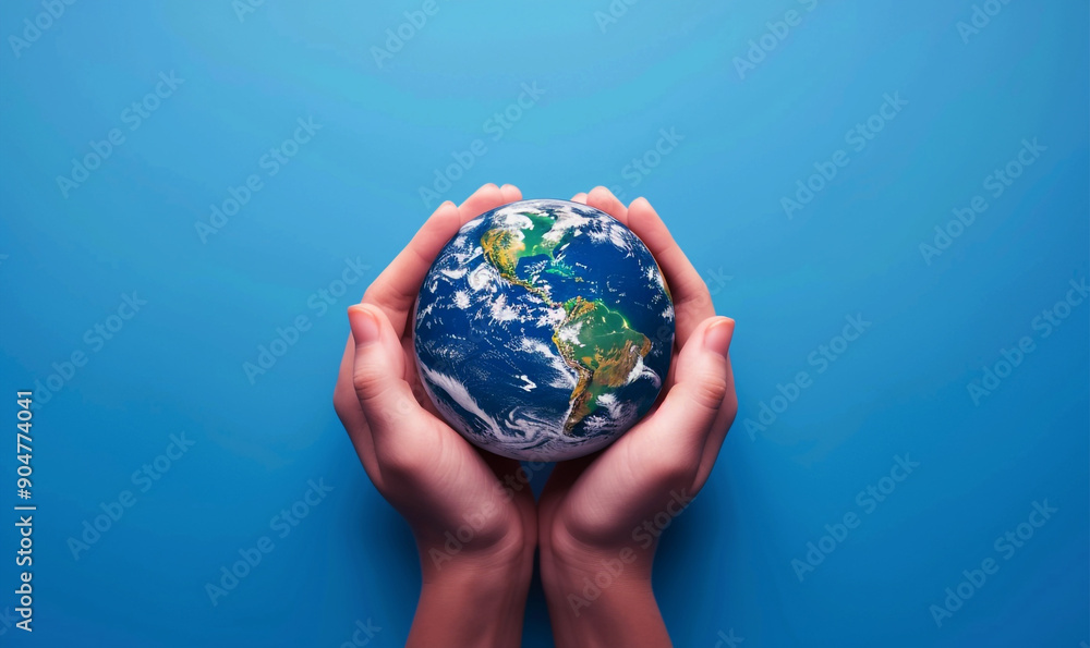Two Hands Cradle a Miniature Earth, Save The Earth Concept, Generative AI. Two Hands Cradle a Miniature Earth, Save The Earth Concept, Generative AI.