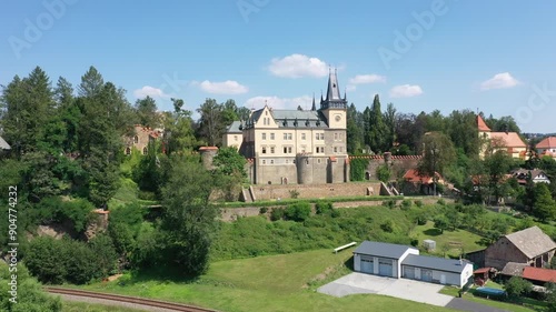 Aerial view of the ancient castle historical monument Zruc nad Sazavou in the Czech Republic on a sunny summer day photo