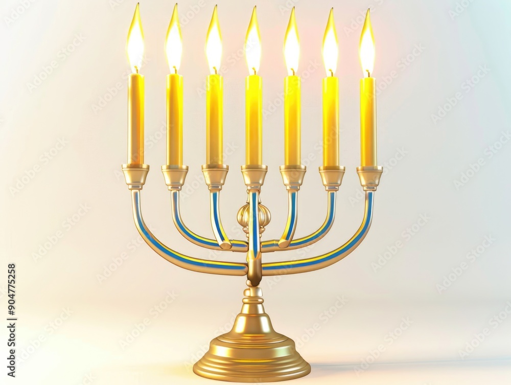 Golden Menorah with Lit Candles Golden Menorah with Lit Candles