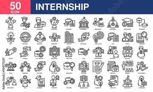 Internship icon collection set. Simple line vector.