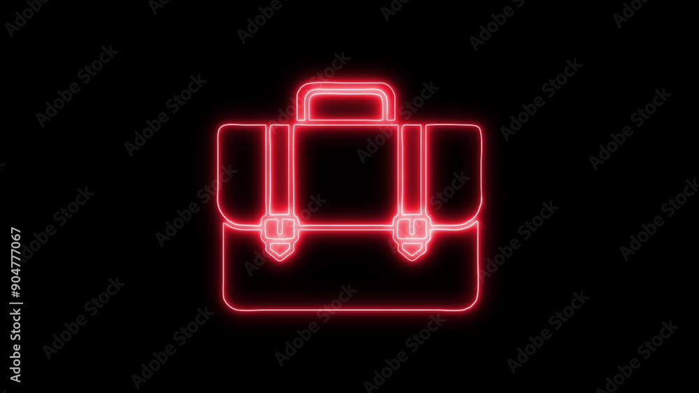 Briefcase Office Neon Icon 4K Animated Linear Symbol Icon Video Background on Black Screen