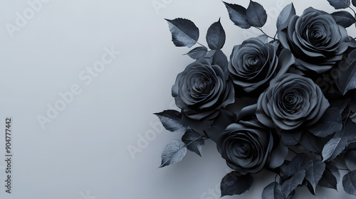 Fototapeta Naklejka Na Ścianę i Meble -  A bouquet of black roses against a white background with a focus on its delicate petals