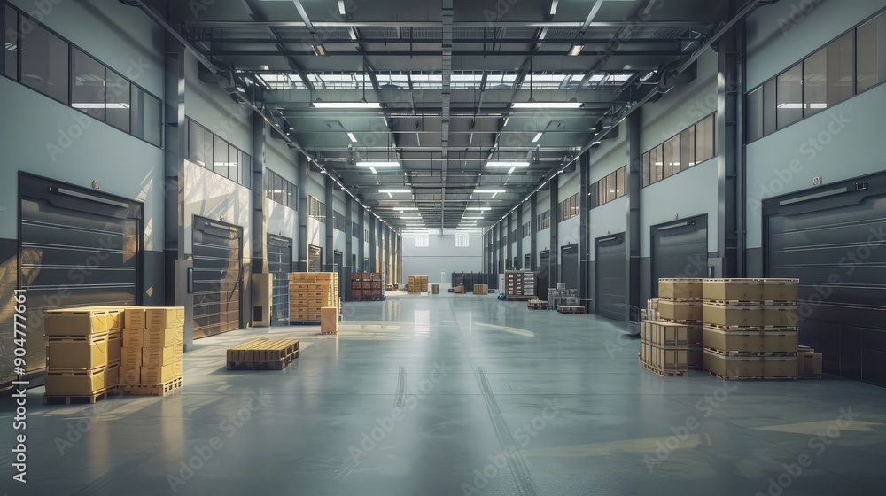 Obraz premium Spacious Modern Warehouse Interior with Pallets