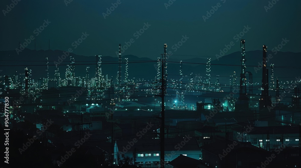 Fototapeta premium Illuminated Industrial Skyline at Night