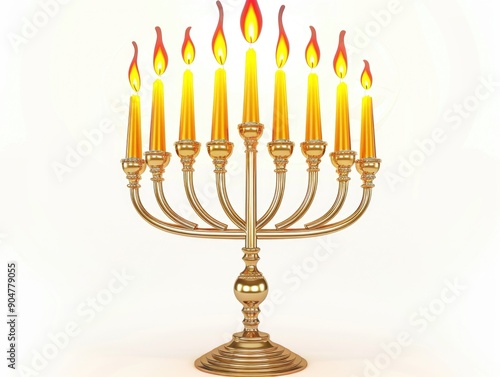 Golden Menorah With Lit Candles