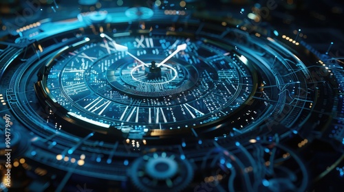 Wallpaper Mural Futuristic Clockwork Mechanism with Neon Glows Torontodigital.ca