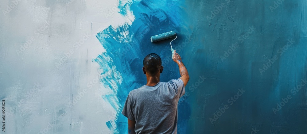 Obraz premium Man painting a wall with a roller