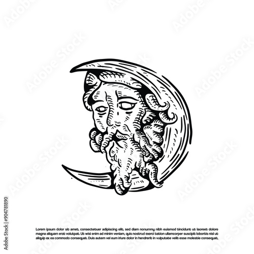 Vintage retro magic moon god angel vector art