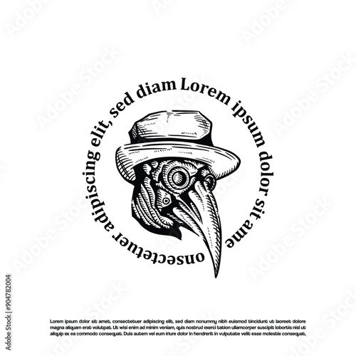 Vintage hand drawn plague doctor head vector illustration