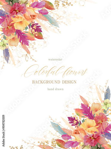 紅葉, 秋, 花, 水彩, ベクター, フレーム, 背景, 植物, 葉, カラフル, お祝い, 誕生日, イラスト