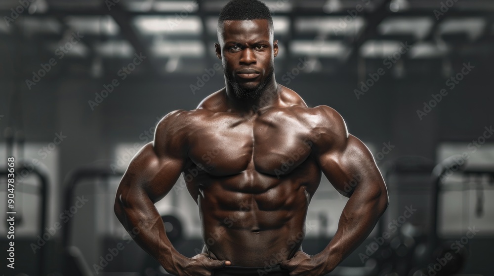 Fototapeta premium Handsome and muscular young african american man posing in the studio.