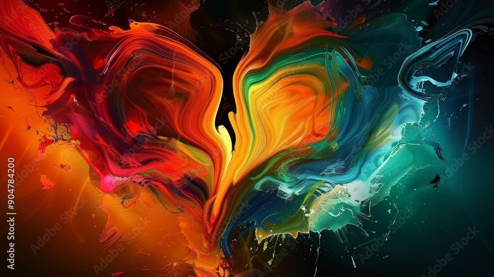 Naklejka premium Abstract Swirls of Red, Orange, and Green, Digital Art, Color Explosion, Abstract Painting, digital art