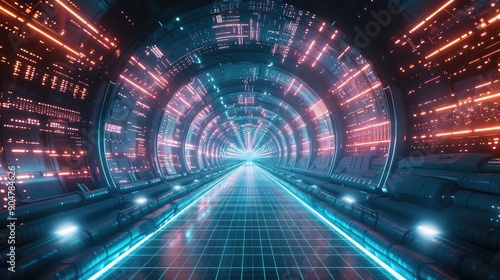 "Futuristic Neon Technology Tunnel"