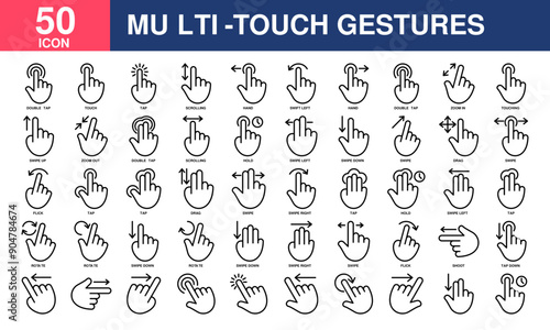 Multi-Touch Gestures icon collection set. Simple line vector.