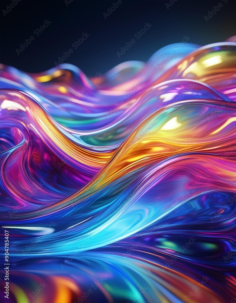 Neon Waves: 3D Rendered Transparent Glass Neon Waves: 3D Rendered Transparent Glass