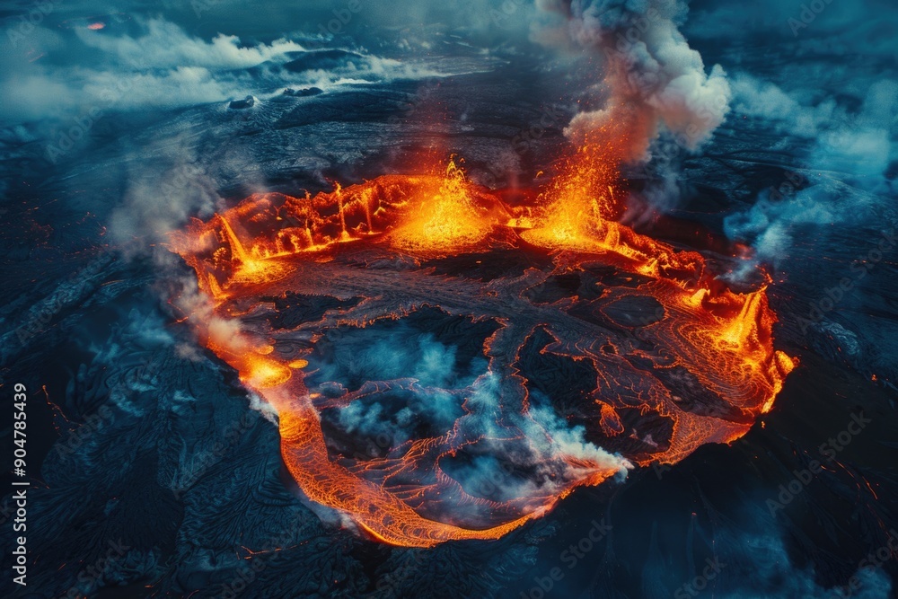 Volcano erupting with lava flow Volcano erupting with lava flow