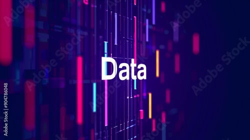 Text 'Data' on abstract floating data bars background, data science concept. photo