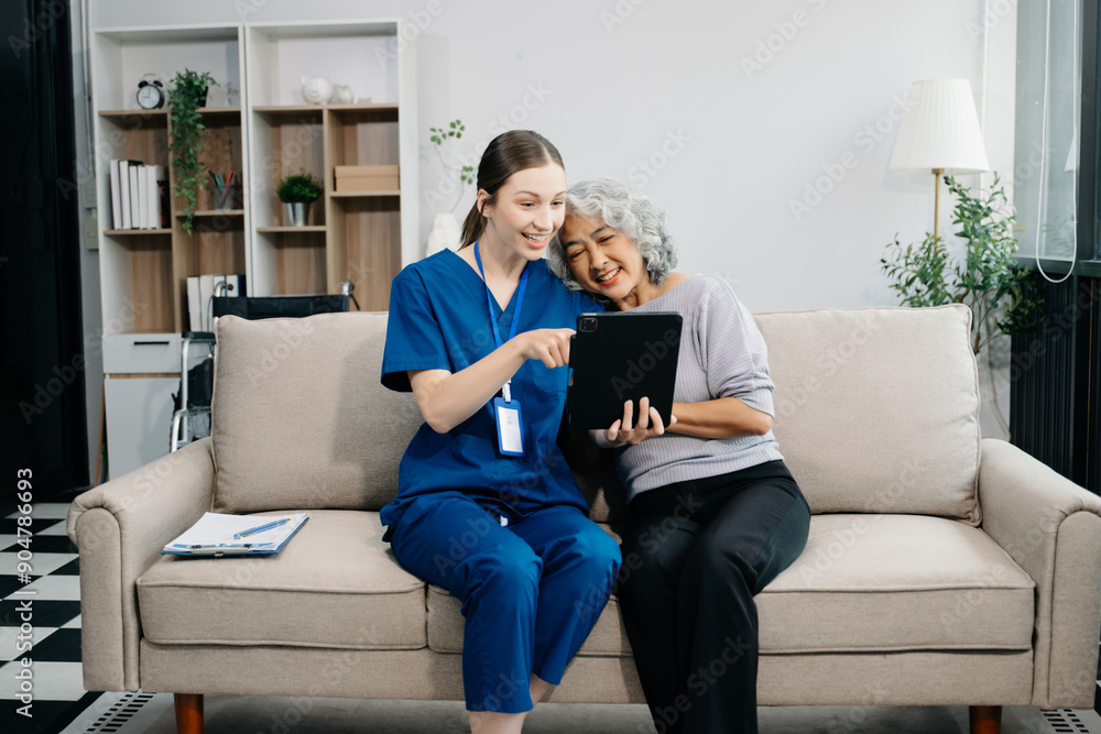 Caregiver doctor examine older patient use blood pressure gauge. woman therapist nurse at nursing home taking care of senior elderly woman Caregiver doctor examine older patient use blood pressure gauge. woman therapist nurse at nursing home taking care of senior elderly woman