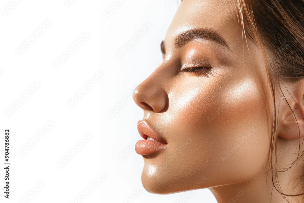Womans profile with shimmery makeup Womans profile with shimmery makeup