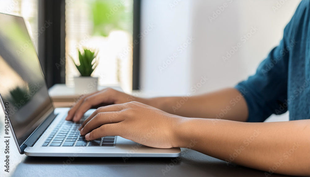 Fototapeta premium close up E-learning, online study, digital education concept. Student studying online