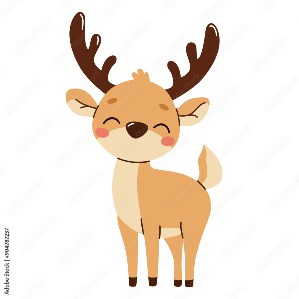 Flat vector illustration. Cute forest deer. Child illustration on white background . Vector illustration Flat vector illustration. Cute forest deer. Child illustration on white background . Vector illustration