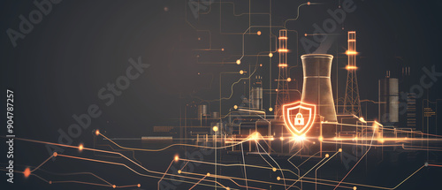 Industrial Security Visualization with Digital Lock, suitable for critical infrastructure protection, cybersecurity initiatives, and high-tech secure systems
