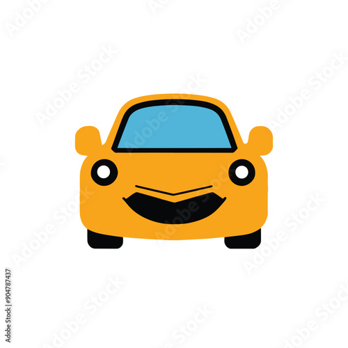 Cute car kawaii cartoon character on white background, vector illustration