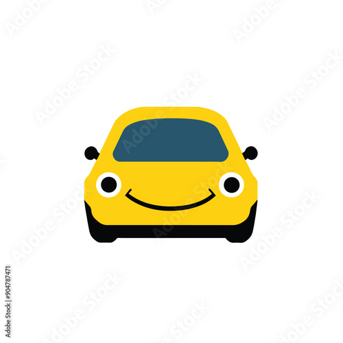 Cute car kawaii cartoon character on white background, vector illustration