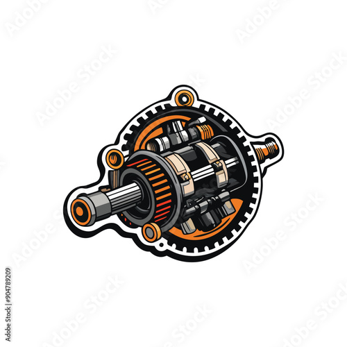 Illustrate a cutaway view of a motorcycle's gearbox, showcasing the internal mechanics and gears in detail.