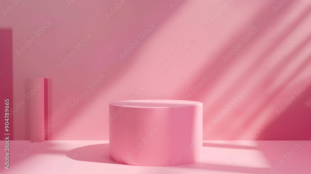 Abstract scene pink round cylinder podium on pink background.generative ai Abstract scene pink round cylinder podium on pink background.generative ai
