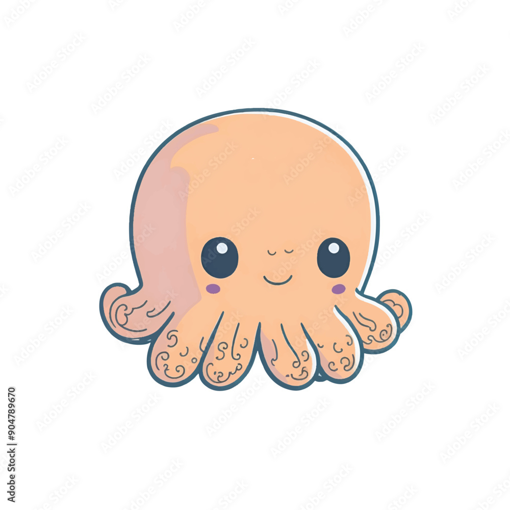 Cute octopus kawaii cartoon character on white background, vector illustration Cute octopus kawaii cartoon character on white background, vector illustration