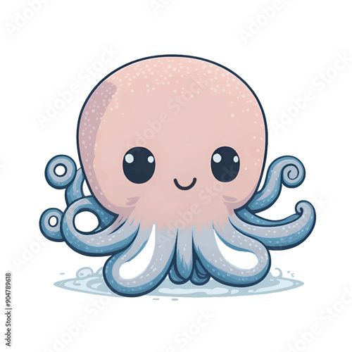 Cute octopus kawaii cartoon character on white background, vector illustration