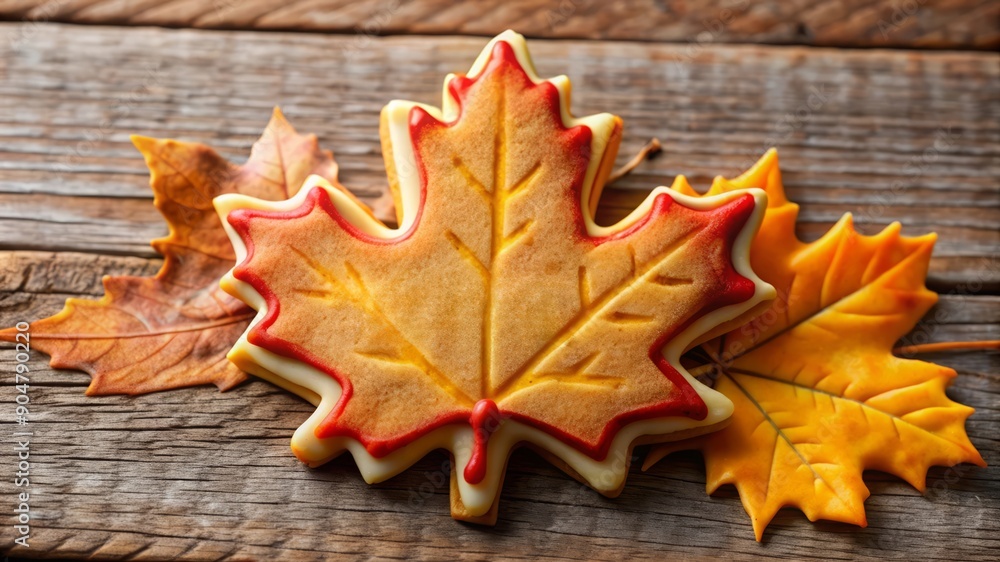 Obraz premium Autumn Leaf Cookies on Rustic Wooden Background.