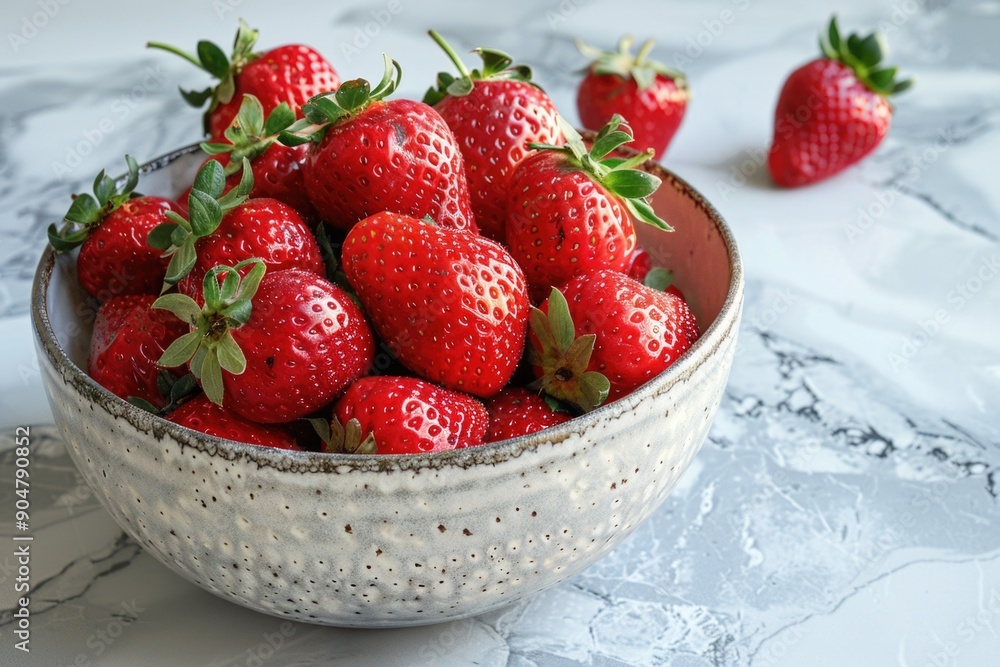 Bowl of fresh strawberries on marble surface Bowl of fresh strawberries on marble surface