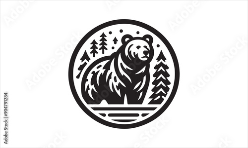 Bear Icon Vector illustration White Background-Bear Icon Vector Files for Cutting, Handmade calligraphy vector illustration, Black and white graphic illustration isolated on white background Hand wri