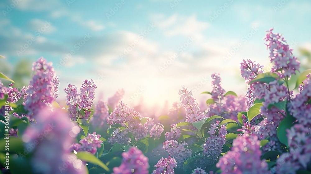 Lilac Dreamscape: A breathtaking sunrise bathes a field of vibrant lilac blossoms in a soft, ethereal glow, creating a serene and enchanting natural spectacle. Lilac Dreamscape: A breathtaking sunrise bathes a field of vibrant lilac blossoms in a soft, ethereal glow, creating a serene and enchanting natural spectacle.