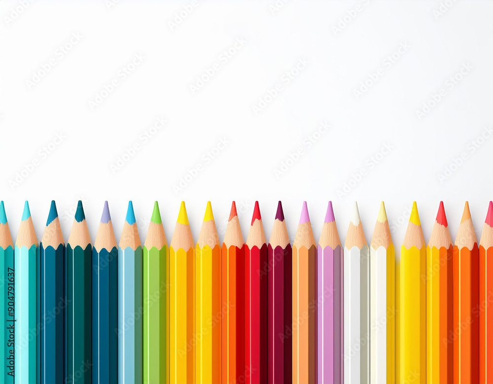 Row of Colorful Pencils with Copy Space Against White Background Row of Colorful Pencils with Copy Space Against White Background