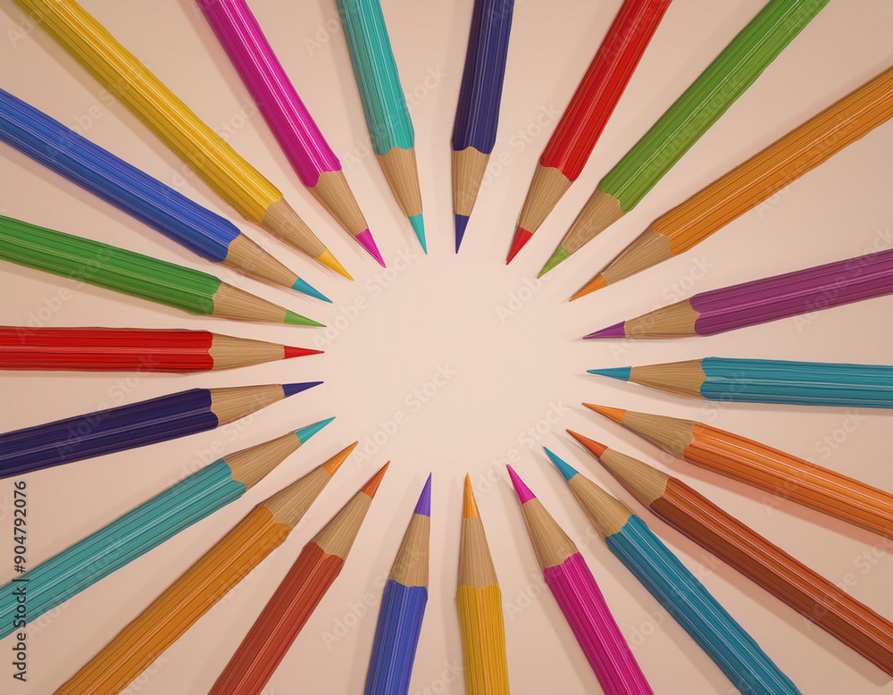 Circular Pattern of Pencils with Blank Center Space for Text on Plain Background Circular Pattern of Pencils with Blank Center Space for Text on Plain Background