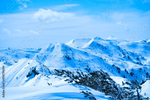 Winter Landscape with Snow-Covered Mountains photo