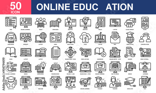 Online Education icon collection set. Simple line vector.