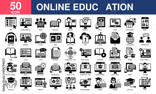 Online Education icon collection set. Simple glyph vector.