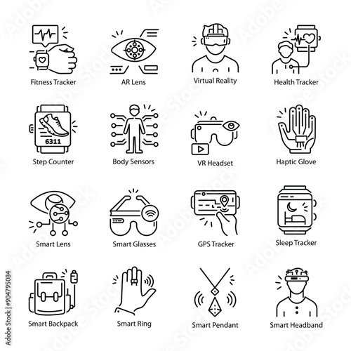 Collection of Fitness Trackers Line Icons

